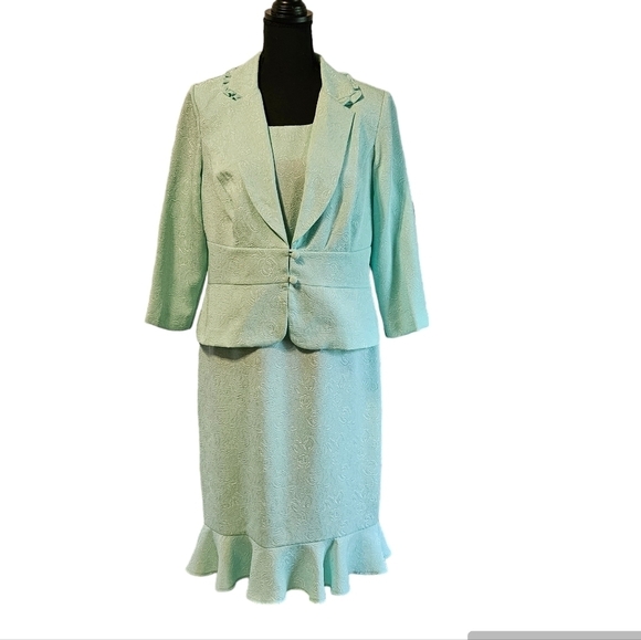 Danny & Nicole 2Pc Floral Textured Dress & Jacket Pastel Grn 100% Polyester Sz10 - Picture 1 of 12